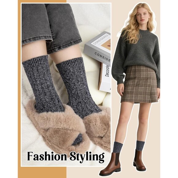 Wool Socks for Women, Winter Warm Stocking Stuffers Gifts for Women Cabin Crew H - Picture 3 of 7